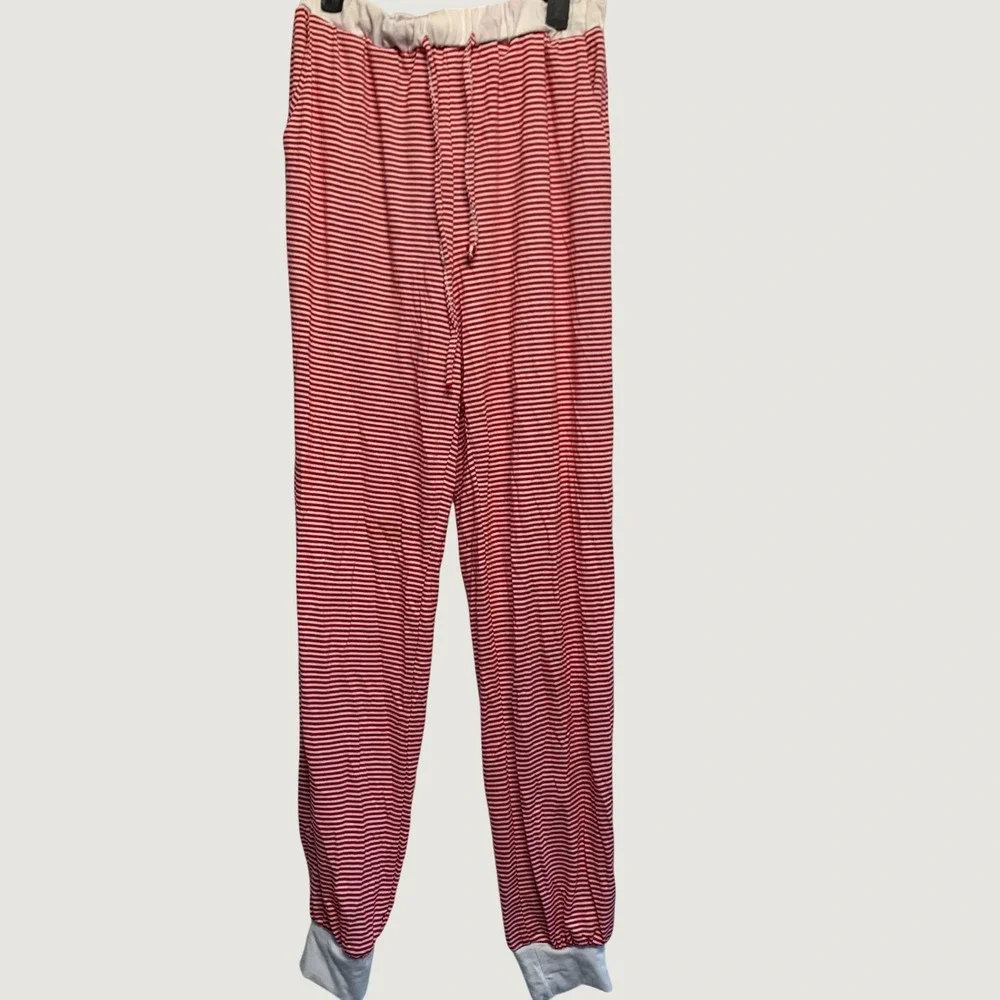 Pajama Set Small Red White Striped V-Neck Long Sleeve Loungewear Holiday Cozy